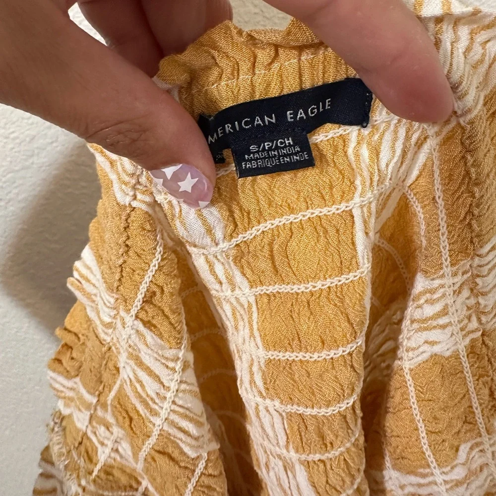 EUC AMERICAN EAGLE Peplum Ruched Yellow & White Striped Tube Top - Picture 6 of 8